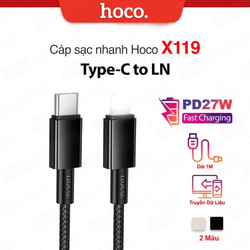 Cáp sạc nhanh PD27W Type-C to IP Hoco X119 dùng cho ip6/7/8/X/11/12/13/14promax,hỗ trợ truyền dữ liệu dài 1M