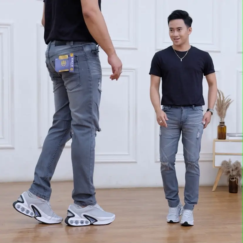 Celana Jeans Pensil Pria Sobek Lutut Celana Jeans Sobek Lutut Street Bahan Melar