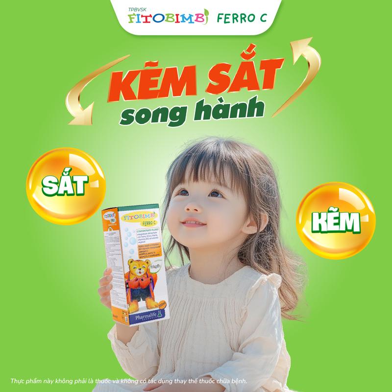 TPBVSK Fitobimbi Ferro C - Siro Bổ Sung Sắt Kẽm Hữu Cơ, Vitamin Kẽm Sắt Song Hành Hỗ Trợ Ăn Ngon, Hấp Thu Tốt Hơn Cho Bé Chai 200ml