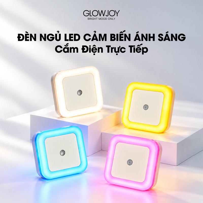 GLOWJOY Đèn Ngủ LED Cảm Biến Ánh Sáng Tự Động 4 Màu – Đèn Ngủ Cắm Điện Trực Tiếp, Đèn Thông Minh