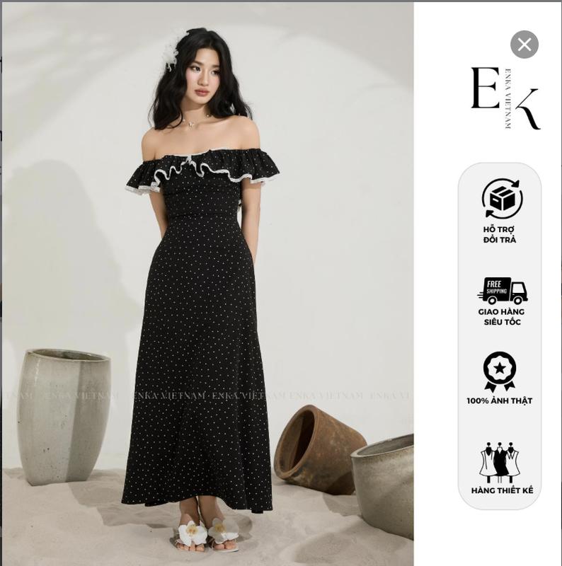 [LIVE] Váy đi biển mùa hè chấm bi (có mút) - EMILY dress - [2] váy nữ nhẹ nhàng hở lưng cột nơ cánh bướm viền bèo tiểu thư, đầm lụa maxi trễ vai mặc 2 kiểu sang chảnh váy nữ đi chơi đi biển mùa hè váy tiểu thư xinh - ENKA VIETNAM