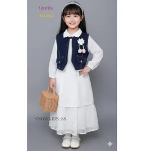 SNOWKIDS_88 - gamis rompi jeans mix Brukat aanak perempuan terbaru korean style import terbaru- baju gamis beseller anak Cantik usia 3-10 tahun gamis viral 2026