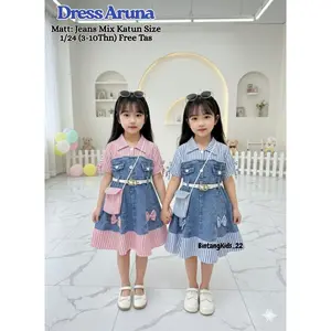 Dress Jeans Anak Perempuan Variasi Pita Jeans Cantik + Free ( Belt + Tas ) Usia 2-10 Tahun || Fashion Anak Perempuan || Pakaian Anak Perempuan Kekinian  Lengan Gaun Kids