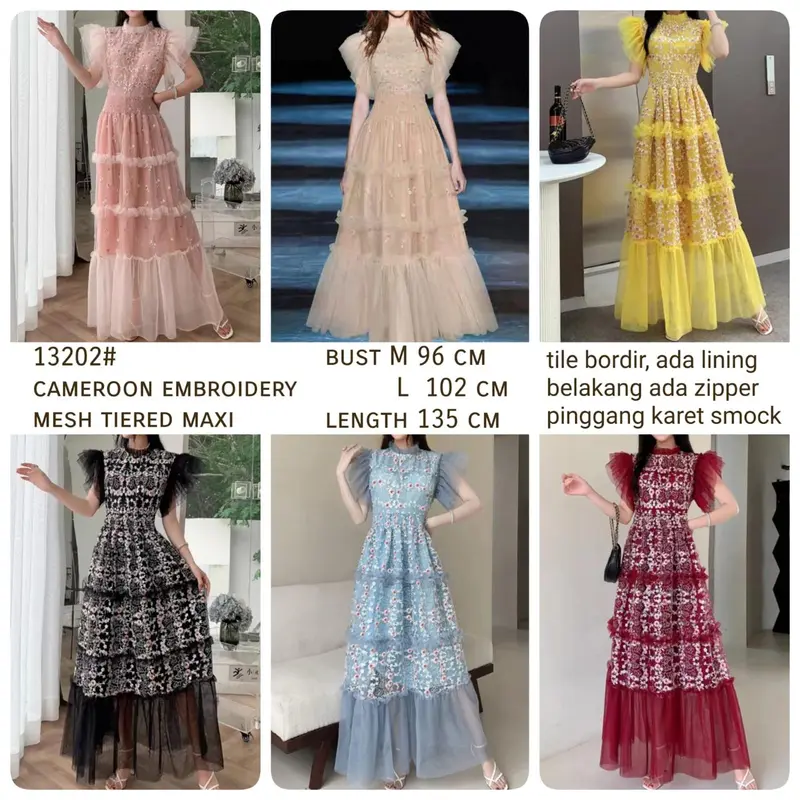 [Basica Moda] 13202 Gaun Dress Maxi Wanita Cameroon Embroidered Mesh 4