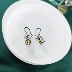e Natural Crystal Citrine mix Clear quartz earrings S925