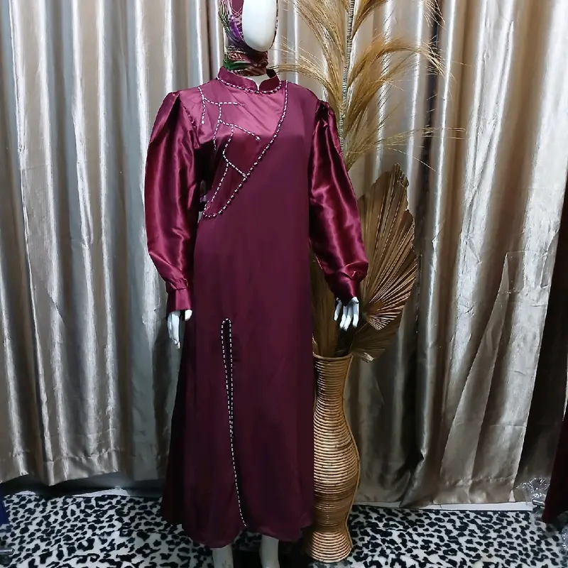 Clara Dress Payet Belah Samping Kondangan Bridesmaid Satin Roberto Cavalli Gaun Mewah Warna Burgundy Gamis Pesta Wanita 3