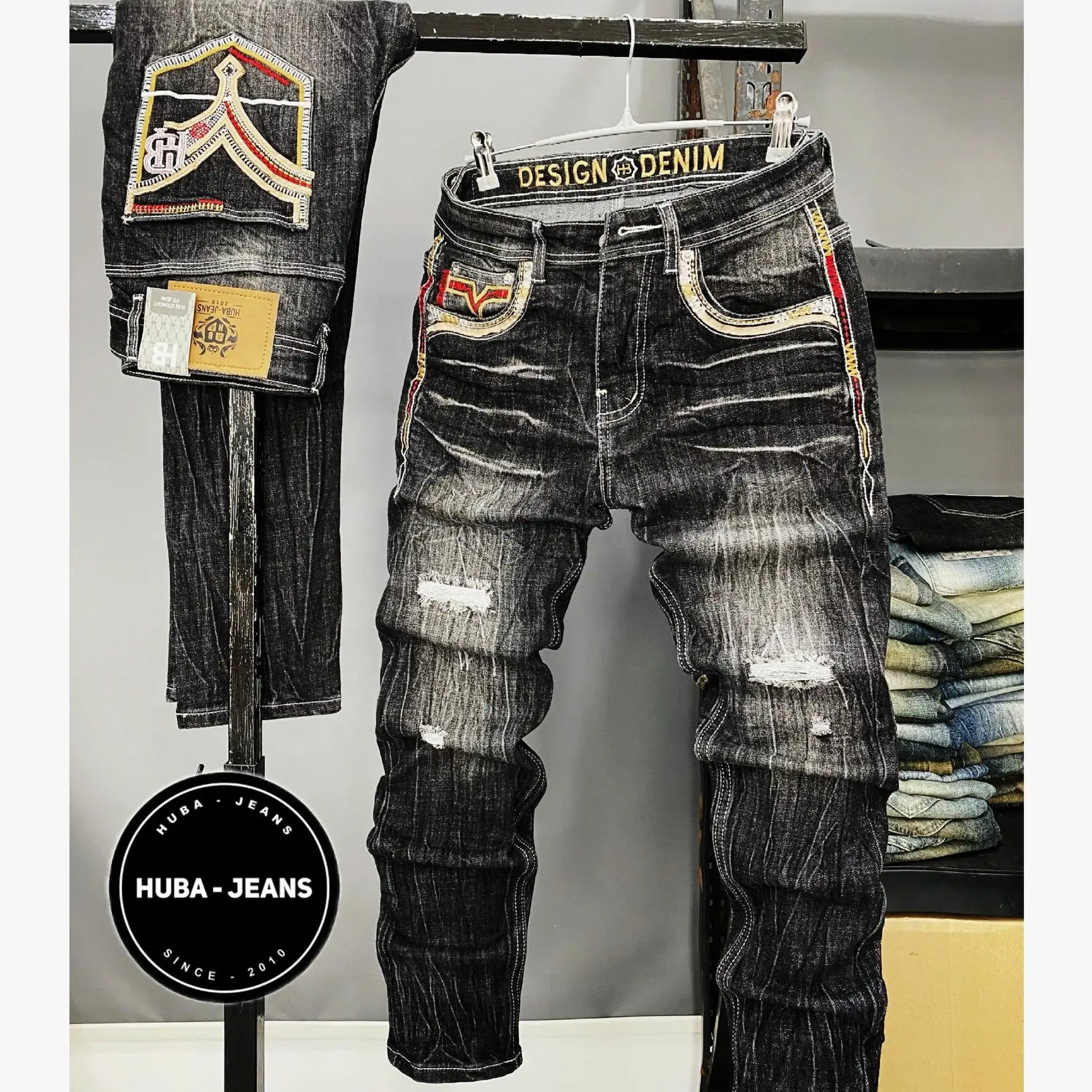 HUBA-JEANS Quần Jeans Nam Đen Wash Slimfit Chất Liệu Cao Cấp Co Giãn Tốt Thoải Mái Phù Hợp Nam Hiện Đại Tôn Dáng 41