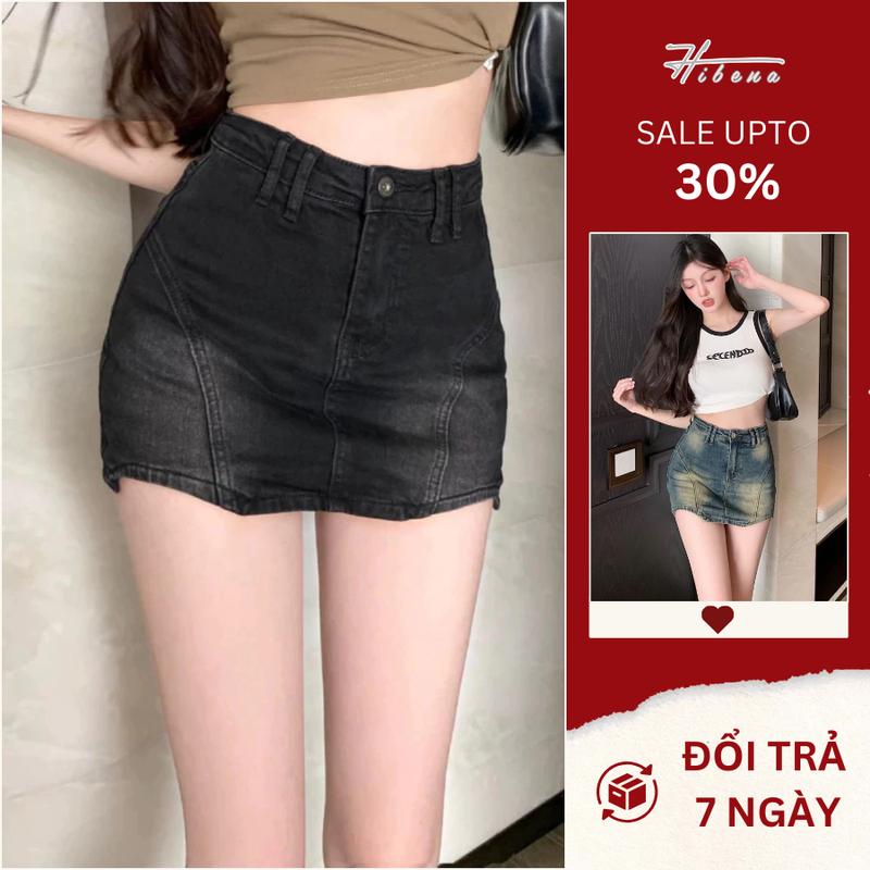 Chân váy jean Nữ dáng ngắn ôm lưng cao váy bò y2k trơn bụi có quần trong xanh retro đen V12 chanvay ngannu