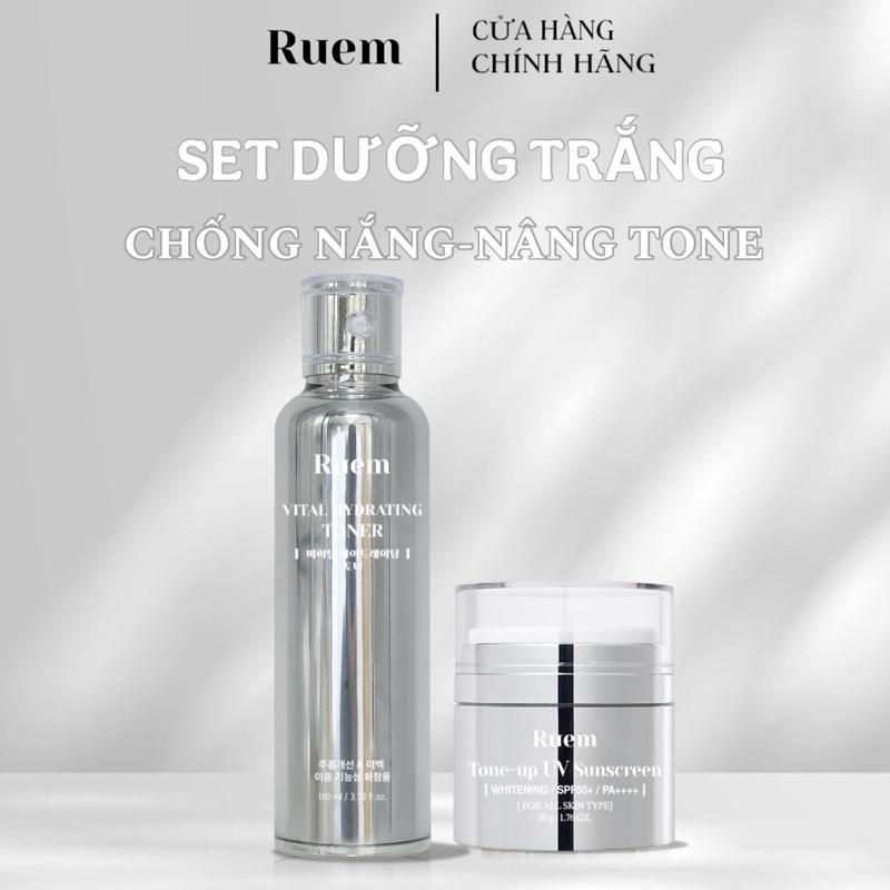 1 Set TONER & KEM RUEM dưỡng trắng da chống nắng nâng tone