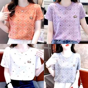 Cotton Blouse Plus Size Women's Summer Korean Style Loose Round Neck Short-sleeved T-shirt #801