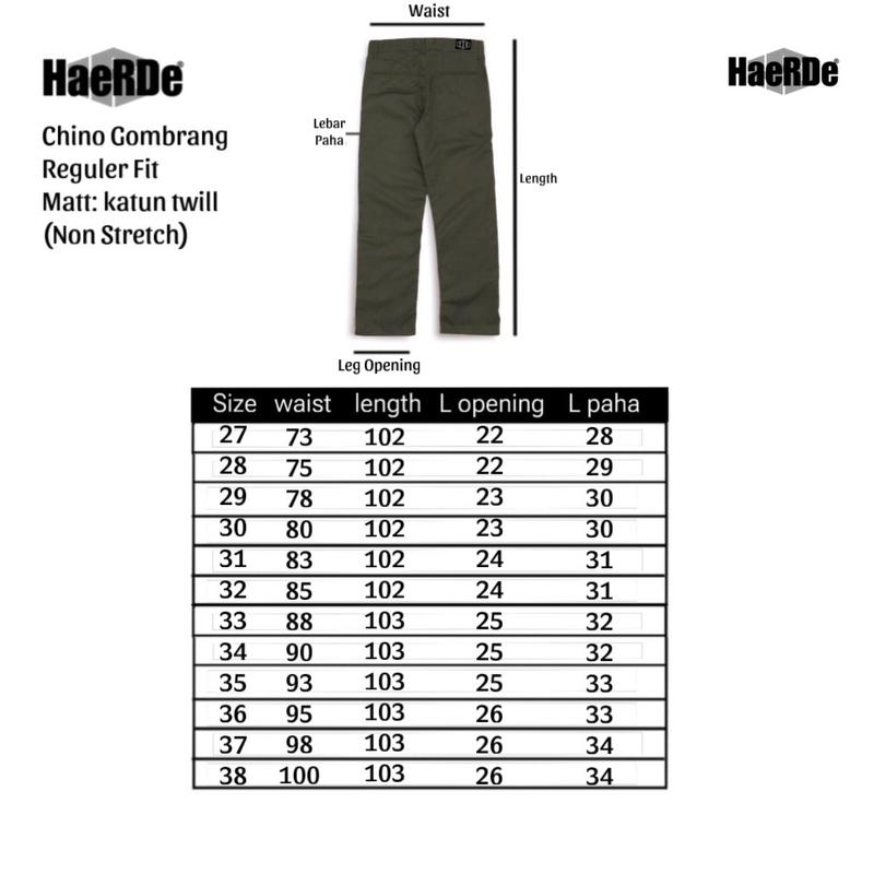 HaeRDe - Celana Chino panjang reguler/gombrong pria loose fit pria dewasa Original twill standar kasual model skena 9
