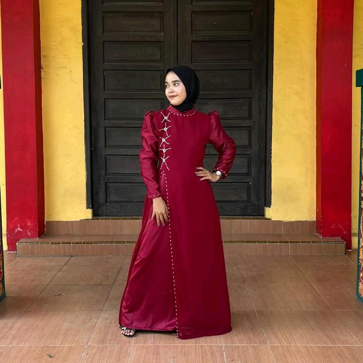 Batiknurfashion.(COD) Nadia dress mewah kondangan // bridesmaid// Gaun mewah// baju kondangan wanita 2024 // Bajukondangan mewah dan elegan// ootd// baju kondangan warna burgundy // Ootd berhijab //bridesmaid dress  Gamis  Pesta Wanita 8