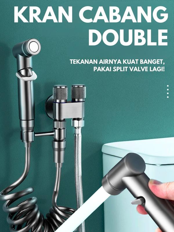 Kran Cabang dan Jet Shower SUS 304 Toilet Hitam Matte 1/2 Inch dengan Selang 1.5M Kran Air Double Kran Washing Machine Bidet Spray 0