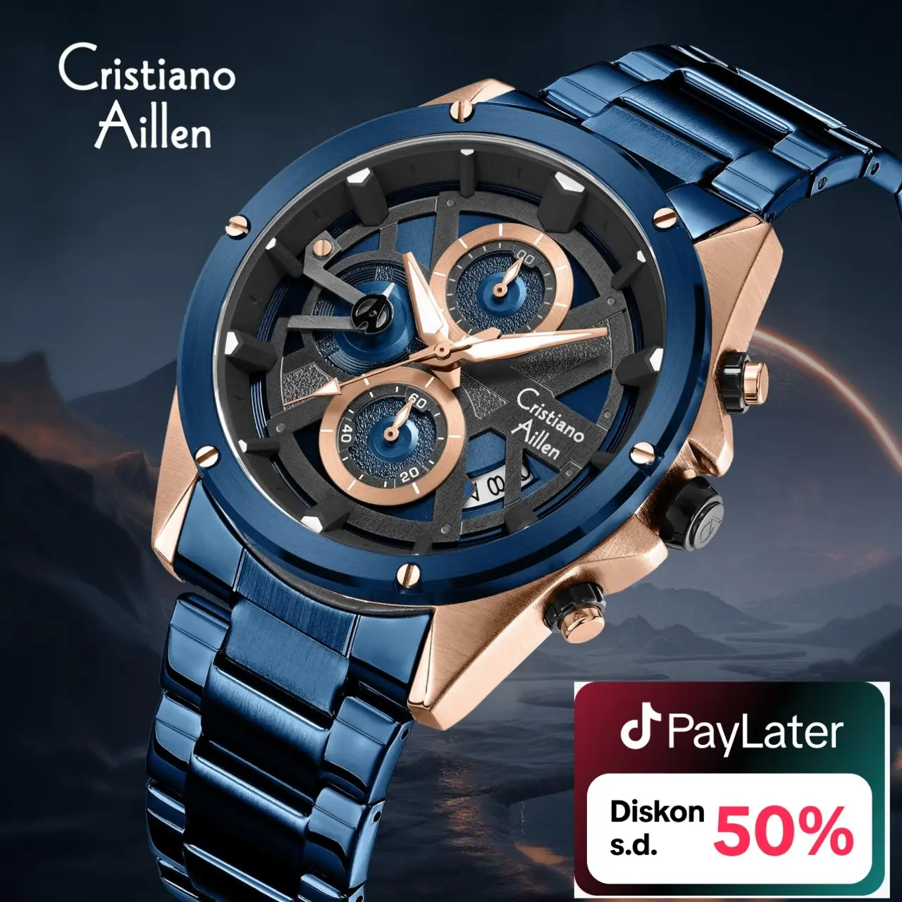 CristianoAillenJamTanganPriaAnalog8895RantaiStainlessSteelChronographKacaSapphireWaterResistant3ATMWatchesWaterproof