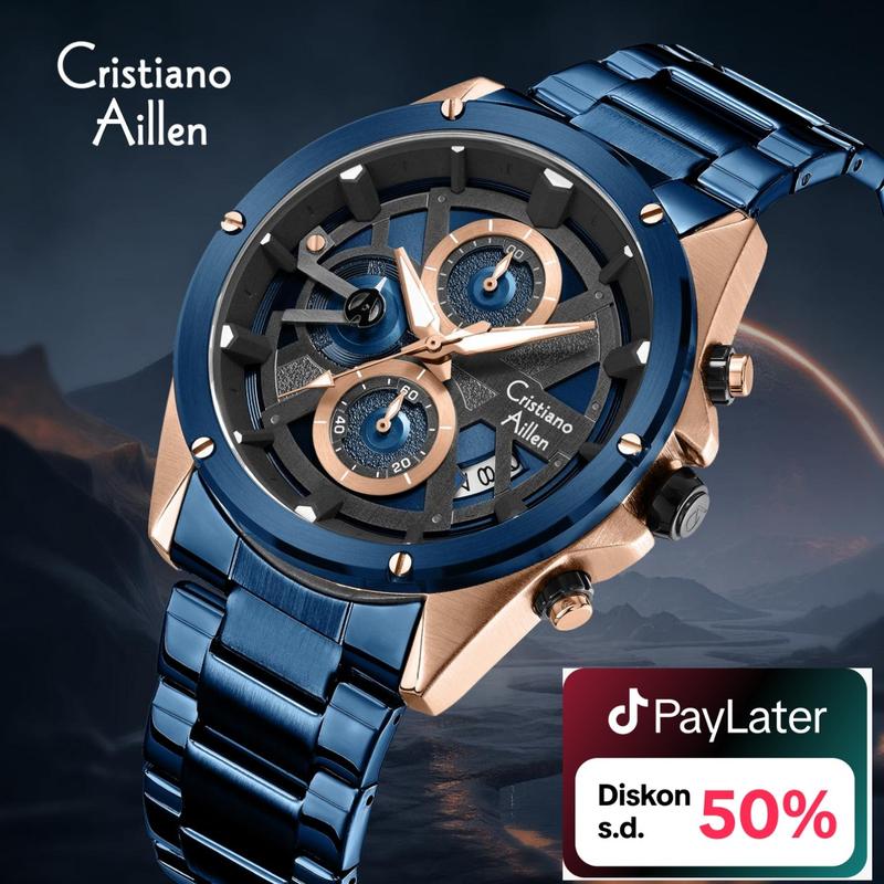 CristianoAillenJamTanganPriaAnalog8895RantaiStainlessSteelChronographKacaSapphireWaterResistant3ATMWatchesWaterproof 0