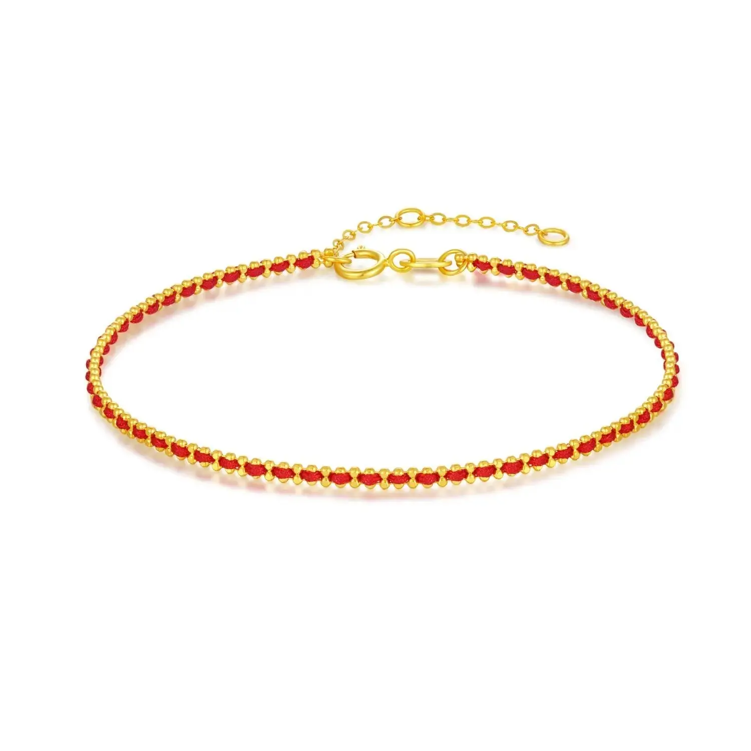 【Chow Tai Seng】Au750 18K Gold Little Lucky Slim Braided Red Bracelet