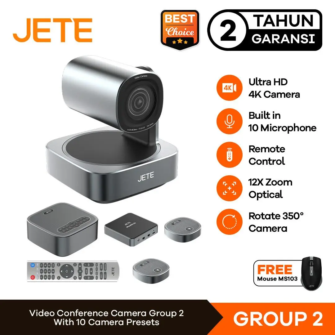 JETE Video Conference Group 2 Webcam 12x Kamera Zoom With Expansion Microphone Include Speaker - Garansi Resmi