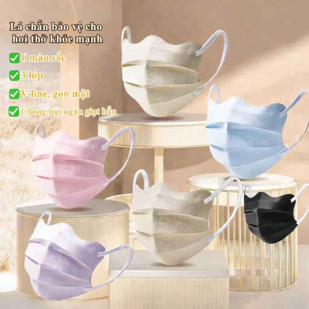 Combo 100c khẩu trang 3 lớp 6 màu pastel chống giọt bắn chống bụi mịn hiệu quả vải không dệt cao cấp