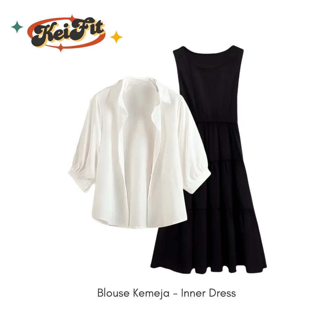2in1 Calla One Set Setelan Wanita Kekinian Korean Style Blouse Kemeja Casual Inner Dress Outfit Baju Lebaran