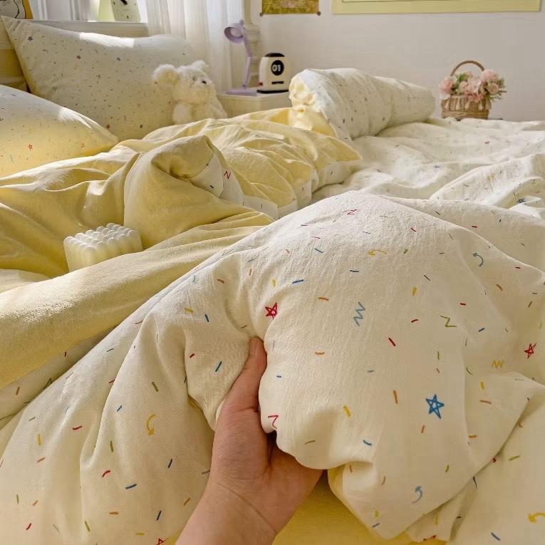 ( Không kèm ruột ) Bộ Vỏ Chăn Ga Cotton Đũi 4 món mềm mát, thoáng khí