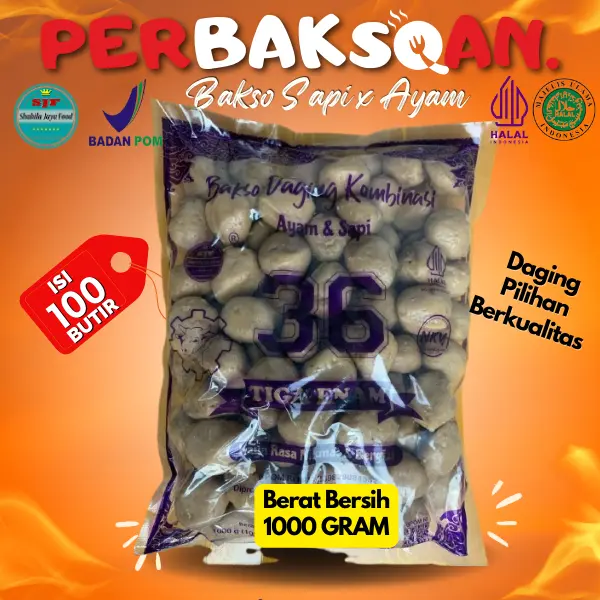 Baso Sapi Isi 100 Butir Berat 1 Kg Bakso Pentol Kombinasi Daging Sapi dan Ayam