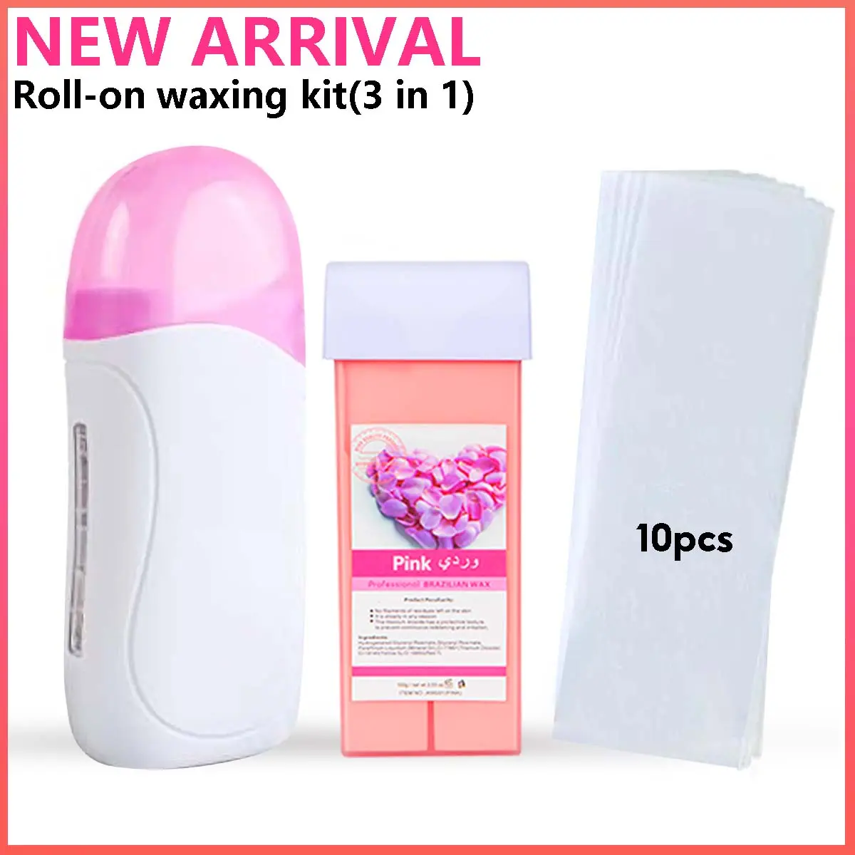 Roll-on Wax Hair Removal waxing kit wax heater+100g Soft Wax Cartridge & 10 Non-Woven Wax Strips