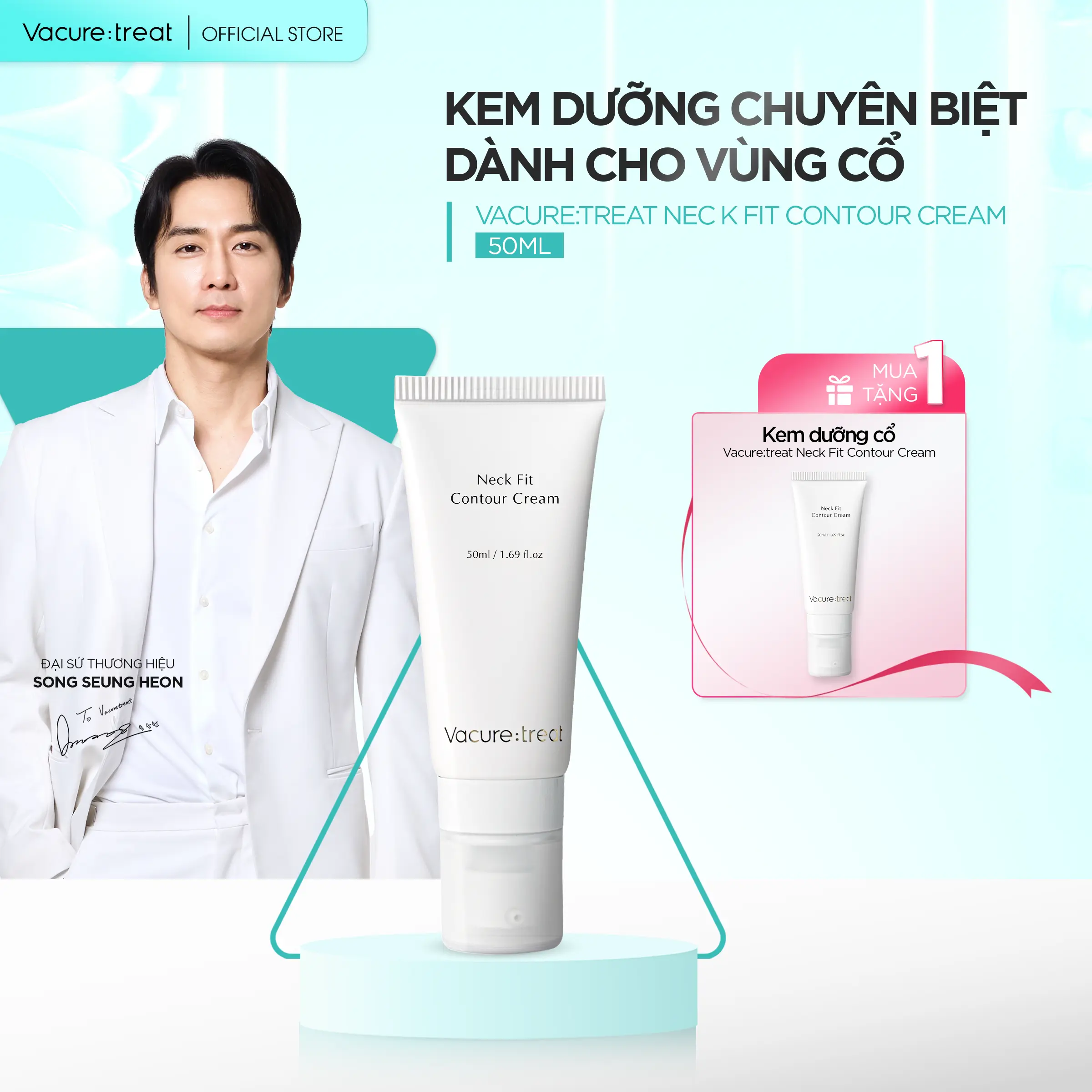 (MUA 1 TẶNG 1) Kem dưỡng vùng cổ Vacure:treat Neck Fit Contour Cream Skin Care Làm Đẹp Da Dưỡng Body