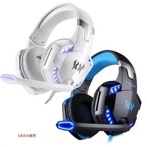 G2000 ゲーミングヘッドセット マイク付き、重低音ステレオサウンド、柔らかいメモリーフォームイヤークッション、LEDライト、PCラップトップ対応