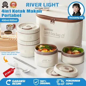 [EXCLUSIVE MAKSAN] RIVER LIGHT -  One Set 4In1 Lunch Box Portable Free Tas & Alat Makan LENGKAP ANTI RIBET