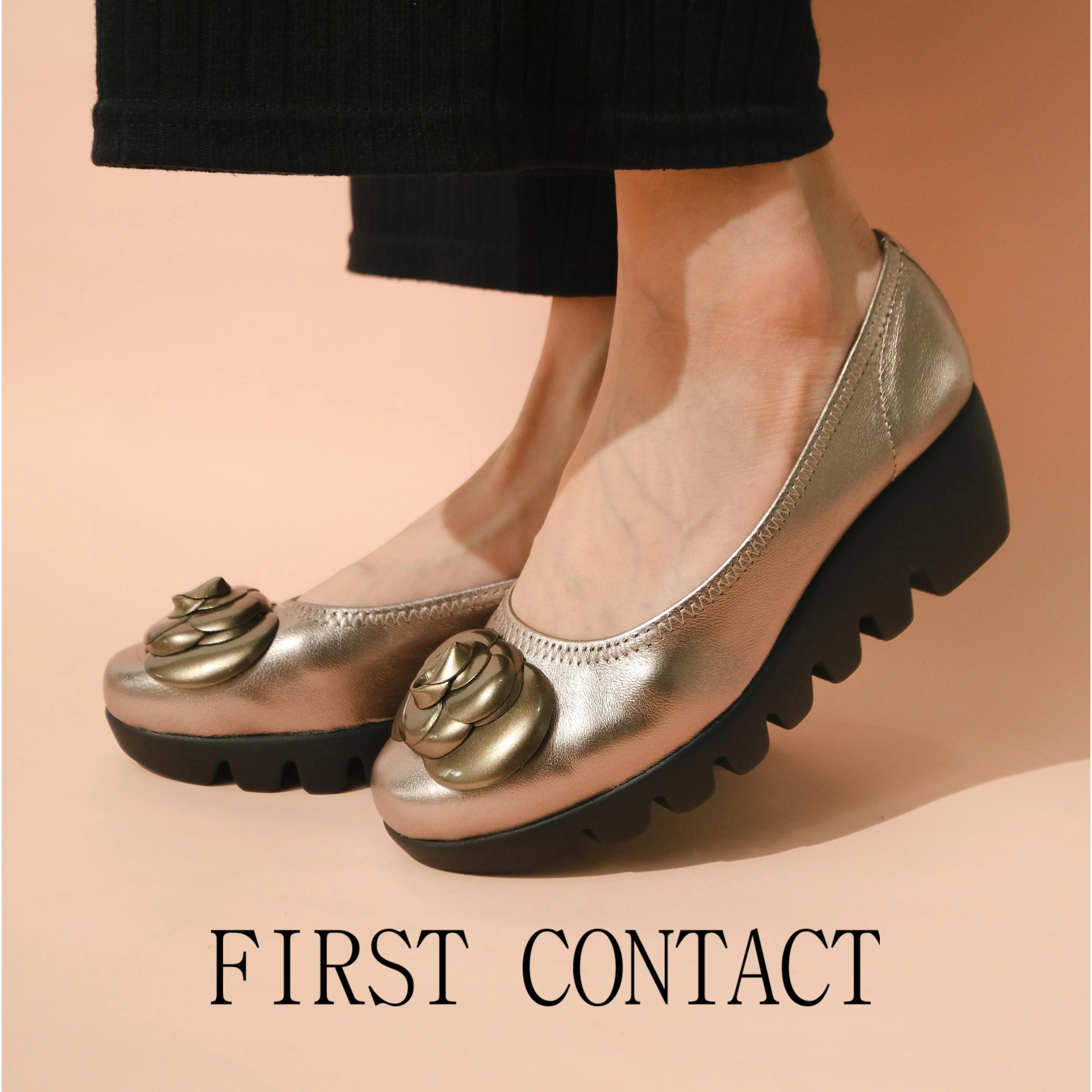 First Contact Sepatu Kerja Pantofel Wanita Aether Bloom Bronze Wedges Anti Slip Premium