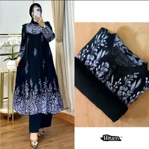 SET LONG TUNIK JOANA VIRAL KEKINIAN Rayon Diamond Crinkle Airflow Karet Kancing Celana Airflow Nyaman untuk Aktivitas Sehari-hari