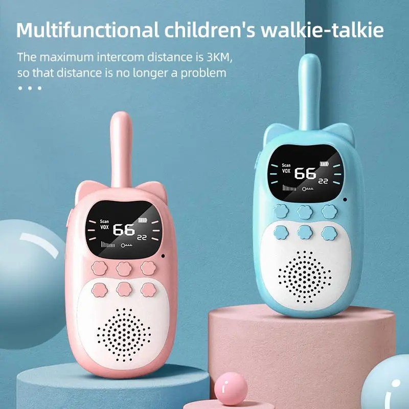 Children Walkie Talkie Kitty Design 2pcs Handheld 0.5W Kids 3km Radio Transceiver Lanyard Interphone Toy For Girls And Boys Gift Audio Set Communication Lcd Monitor with Microphone