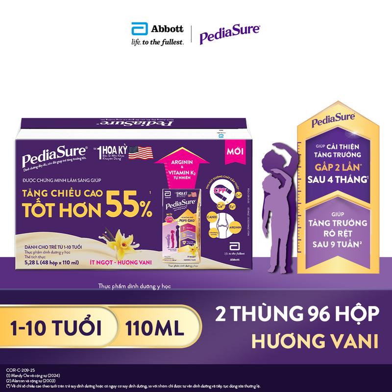 COMBO 2 THÙNG 12 LỐC PEDIASURE PHA SẴN HƯƠNG VANI 110ML