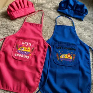 Topi Chef Anak Dan Apron/Celemek Kreatif Dengan Gambar Sablon DTF Cocok Untuk Meningkatkan Kreativitas Anak Saat Bermain Memasak