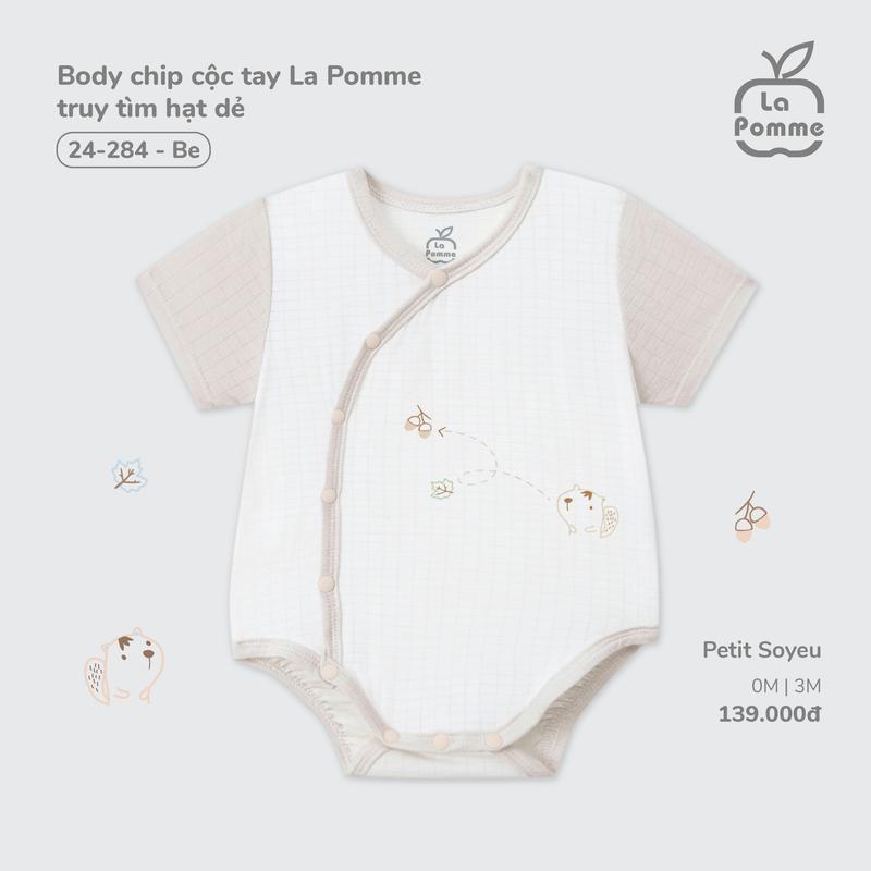 Body chip cộc tay La Pomme truy tìm hạt dẻ - Sợi Petit Soyeu thoáng mát – Bé trai gái Newborn - 0M - 3M