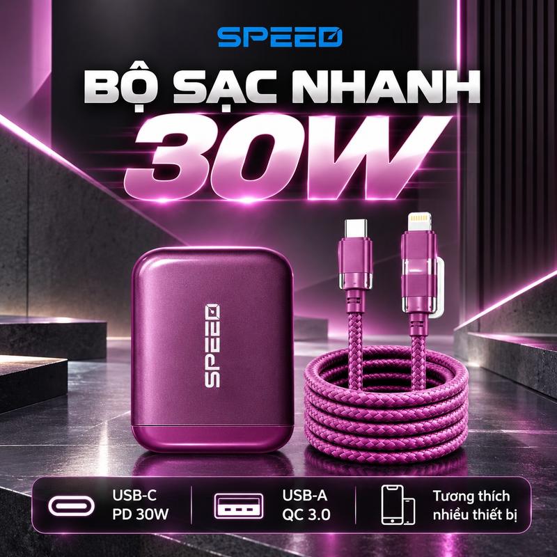 Bộ Củ Sạc GAN Little Reunion 30W + Cáp Sạc 2in1 Đa Năng, Sạc Nhanh Smartphone, Bảo Hành 24 Tháng