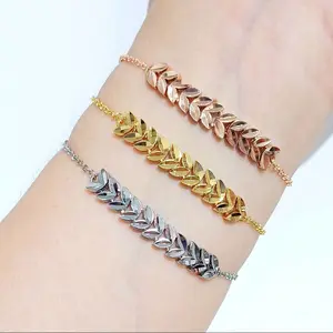 Gelang Daun Leaf  Rantai Serut Premium Rhodium Bracelets titanium