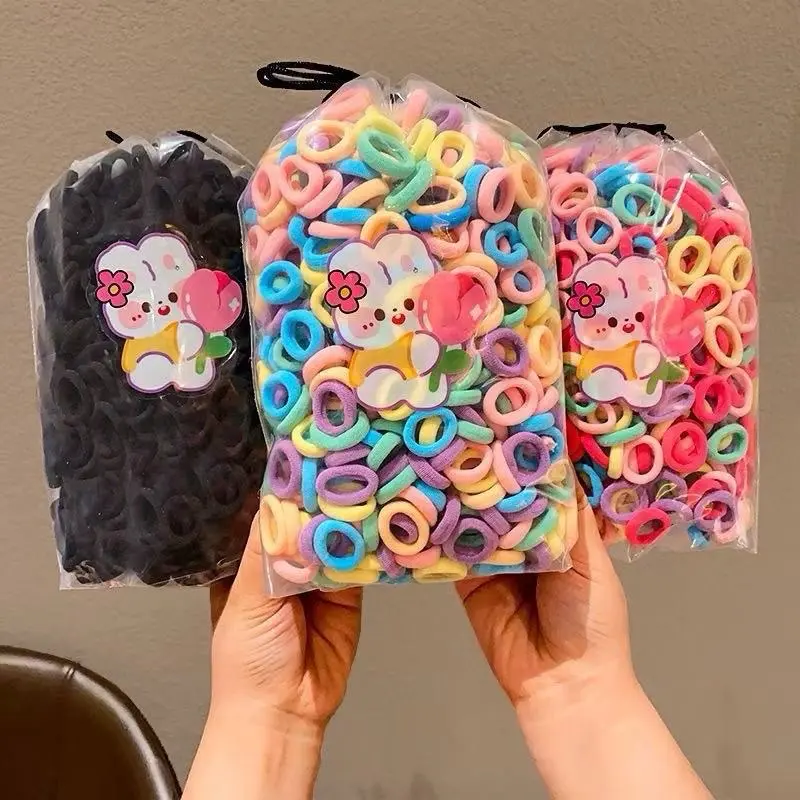 Ikat Rambut Isi 200 Pcs Kunciran Rambut Anak Tali Rambut Elastis Model Donat Mini Warna Warni Bahan Karet Kain Berkualitas Ukuran 2cm Cocok untuk Wanita dan Anak-anak