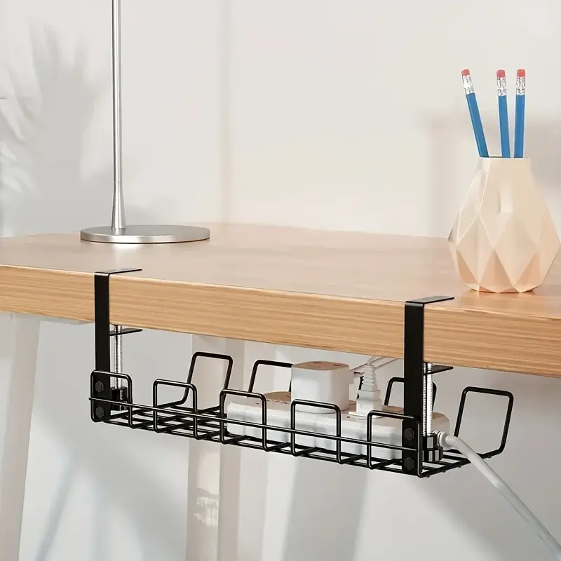 Adjustable punch-free under-table storage rack, wire strip storage rack, desk organizer