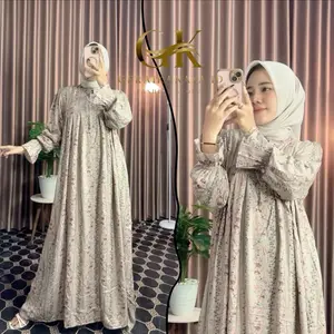 Series Raya Aura Gamis Jumbo Bahan Rayon Kancing Depan Busui LD 110-125 by Geraikanaya.id