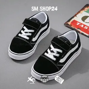 sepatu anak laki laki perempuan jalan jalan santai / sneaker anak kasual tali hitam velcro cewek cowok / sepatu anak kasual pria wanita Fashion