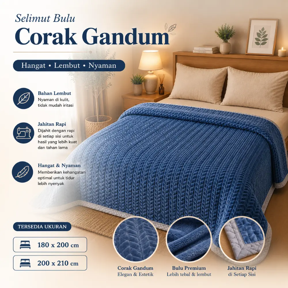 [SELIMUT BULU CORAK GANDUM] - SELIMUT BULU CORAK GANDUM PREMIUM 180 X 200/200 X 210 NEW