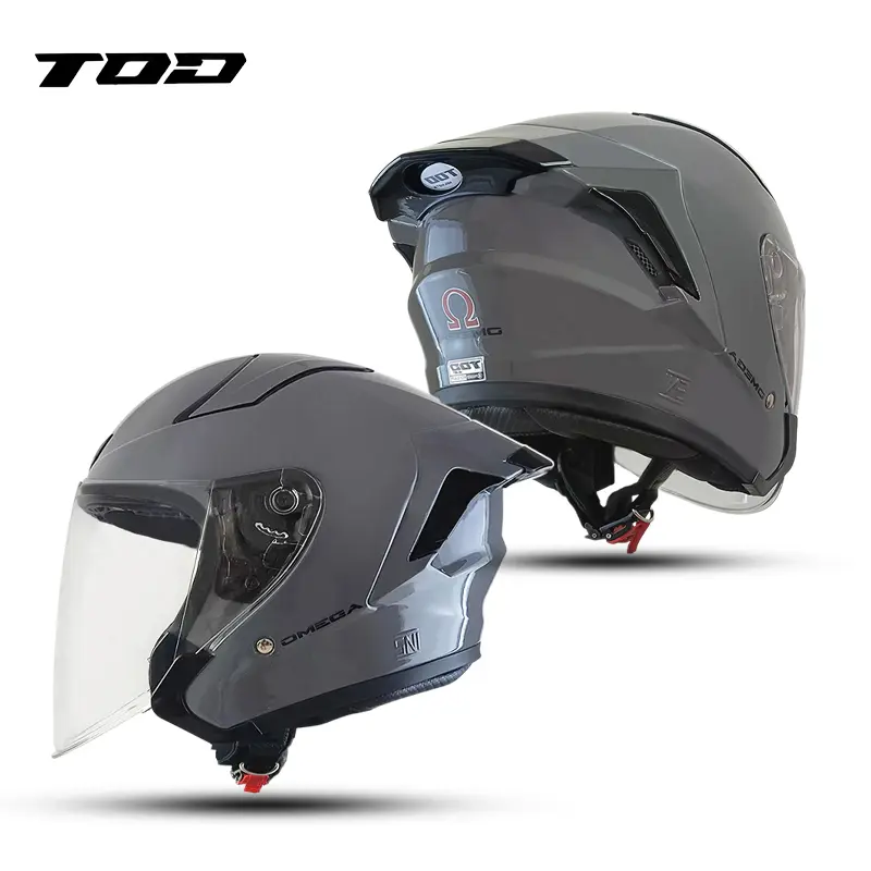 HELM HALF FACE KEREN PRIA WANITA DEWASA TOD OMEGA GREY GLOSS SNI ORIGINAL KACA FLAT