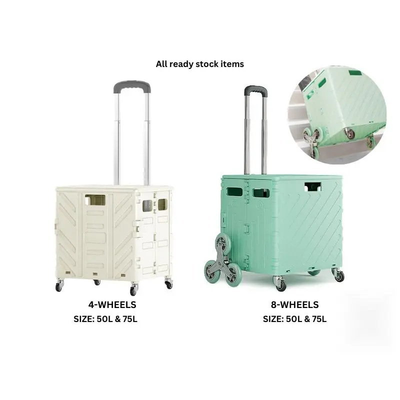 【SG Ready Stock】Large Capacity Collapsible Grocery Shopping Trolley 360 Rotatable wheels with Cover