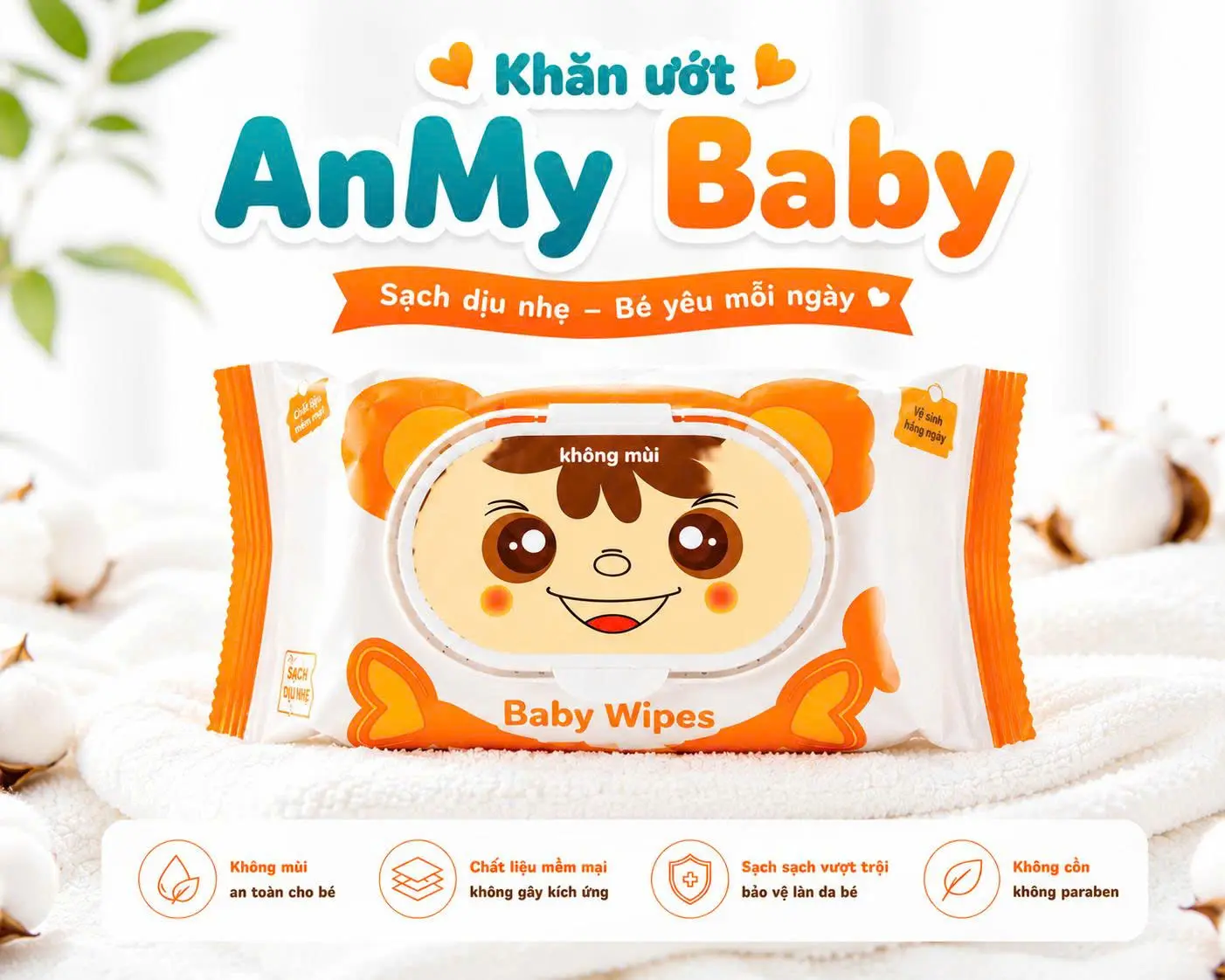 Combo 10 Gói Khăn Ướt AnMy Baby- Vải Dày-Không Mùi-Tiết Kiệm-An Toàn-Tiện Lợi-Cân Nặng 300gr->400gr