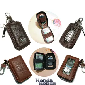 Dompet kunci remote keyless mobil HONDA kulit asli dobel karet transparan zipper dompet stnk kulit car key