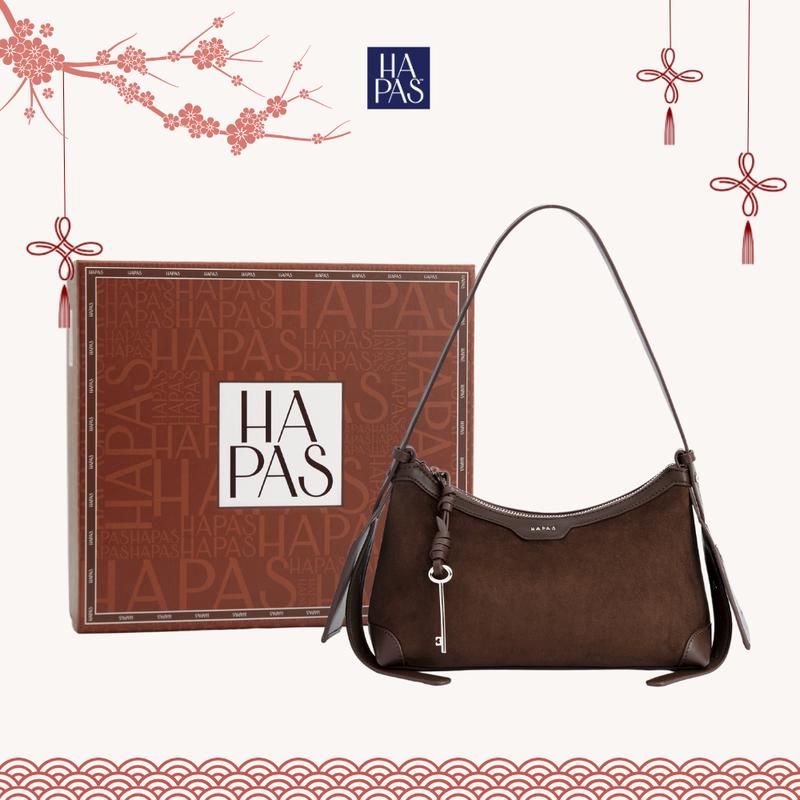 BST BROWNIE Túi Xách Nữ Terra HAPAS Da Lộn Quai Dài Đeo Vai Size 28 TDV250984