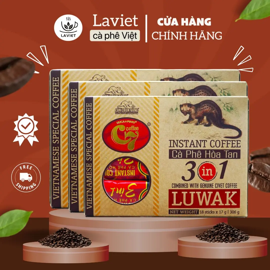 Combo 3 hộp Cà phê chồn cafe sữa hòa tan 17gx18 gói Cafe