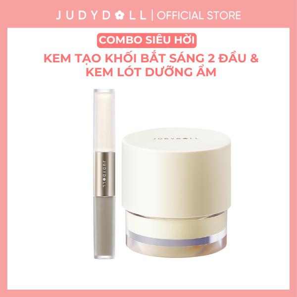 NEW JUDYDOLL Combo Kem Tạo Khối & Bắt Sáng 2 Đầu và Kem Lót Dưỡng Ẩm Cho Da Khô Liquid Highlighter & Contour Duo & Nourishing Makeup Base
