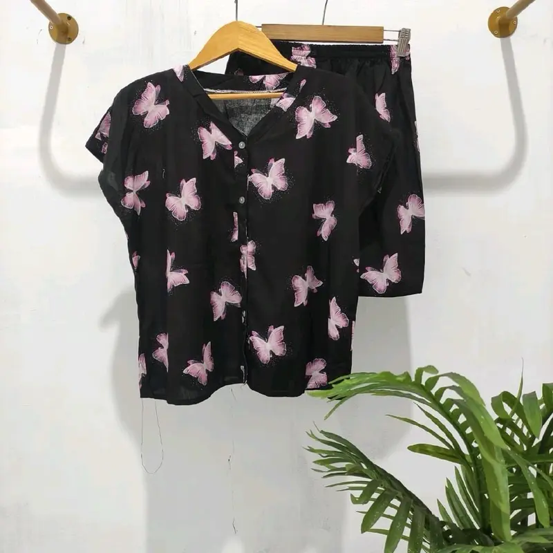 PIYAMA RAYON PENDEK | PIYAMA KANCING V-NECK Baju Celana pende 3